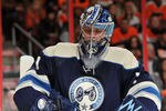 PHILADELPHIA, PA - NOVEMBER 5: Steve Mason #1 of the Columbus Blue Jackets looks at the ice during a break in the game action in the second period against the Philadelphia Flyers at the Wells Fargo Center on November 5, 2011 in Philadelphia, Pennsylvania. (Photo by Christopher Pasatieri/Getty Images)