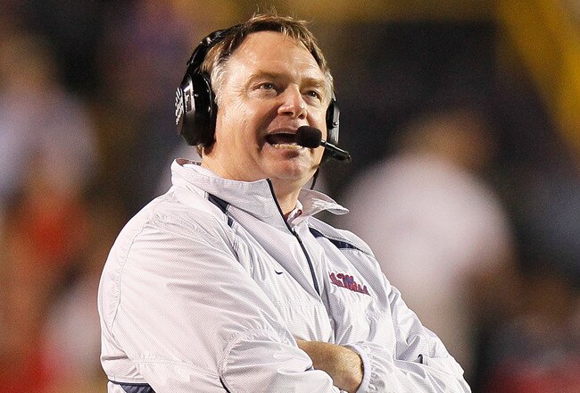 BATON ROUGE, LA - NOVEMBER 20:  Head coach Houston Nutt of the Ole Miss Rebels against the Louisiana State University Tigers at Tiger Stadium on November 20, 2010 in Baton Rouge, Louisiana.  (Photo by Kevin C. Cox/Getty Images)