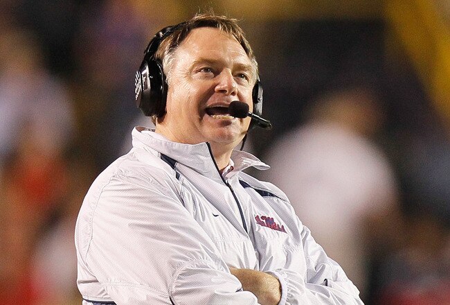 BATON ROUGE, LA - NOVEMBER 20:  Head coach Houston Nutt of the Ole Miss Rebels against the Louisiana State University Tigers at Tiger Stadium on November 20, 2010 in Baton Rouge, Louisiana.  (Photo by Kevin C. Cox/Getty Images)