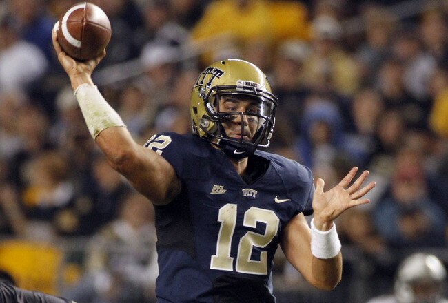 PITTSBURGH, PA - SEPTEMBER 29:  Tino Sunseri #12 of the Pittsburgh Panthers passes the ball against the South Florida Bulls during the game on September 29, 2011 at Heinz Field in Pittsburgh, Pennsylvania.  (Photo by Justin K. Aller/Getty Images)