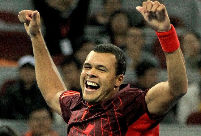 BEIJING, CHINA - OCTOBER 07:  Jo-Wilfried Tsonga of France celebrates his win over Juan Carlos Ferrero of Spain during the China Open at the National Tennis Center on October 7, 2011 in Beijing, China.  (Photo by Matthew Stockman/Getty Images)