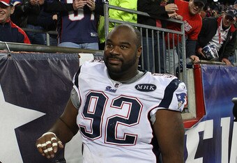 FOXBORO, MA - OCTOBER 16: Albert Haynesworth #92 of the New England Patriots chats with fans after a game against the Dallas Cowboys at Gillette Stadium on October 16, 2011 in Foxboro, Massachusetts. (Photo by Jim Rogash/Getty Images)