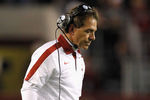 TUSCALOOSA, AL - NOVEMBER 05:  Head coach Nick Saban of the Alabama Crimson Tide walks on the field against the LSU Tigers at Bryant-Denny Stadium on November 5, 2011 in Tuscaloosa, Alabama.  (Photo by Streeter Lecka/Getty Images)