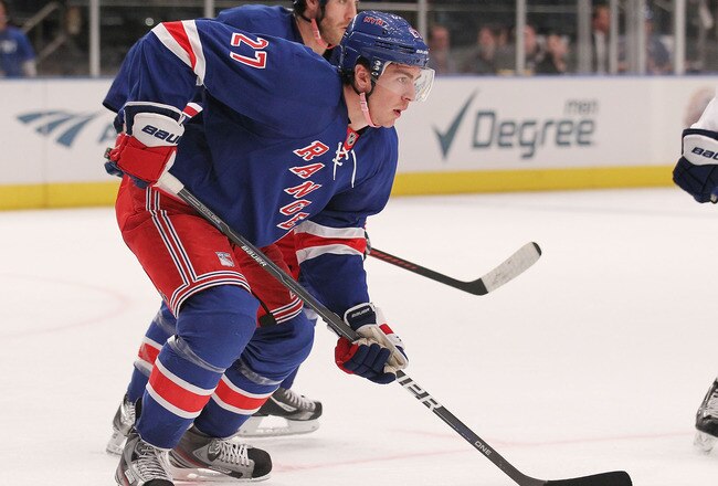 NEW YORK, NY - OCTOBER 27:  Ryan McDonagh #27 of the New York Rangers against the Toronto Maple Leaves at Madison Square Garden on October 27, 2011 in New York City.  (Photo by Nick Laham/Getty Images)