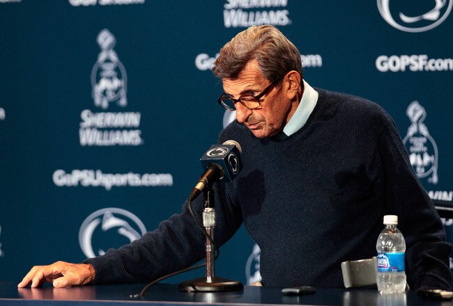 STATE COLLEGE, PA - SEPTEMBER 10:  Head coach Joe Paterno talks with the media following thier 27-11 loss to the Alabama Crimson Tide at Beaver Stadium on September 10, 2011 in State College, Pennsylvania.  (Photo by Rob Carr/Getty Images)