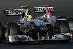 SUZUKA, JAPAN - OCTOBER 10:  Nico Rosberg of Germany and Mercedes GP leads from team mate Michael Schumacher of Germany and Mercedes GP during the Japanese Formula One Grand Prix at Suzuka Circuit on October 10, 2010 in Suzuka, Japan.  (Photo by Clive Mason/Getty Images)