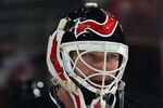 NEWARK, NJ - NOVEMBER 08:  Martin Brodeur #30 of the New Jersey Devils takes a break during the game against the Carolina Hurricanes at the Prudential Center on November 8, 2011 in Newark, New Jersey. The Devils defeated the Hurricanes 3-2.  (Photo by Bruce Bennett/Getty Images)