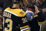 BOSTON, MA - NOVEMBER 07:  Daniel Paille #20 of the Boston Bruins is taken off the ice after getting hit in the third period against the New York Islanders on November 7, 2011 at TD Garden in Boston, Massachusetts. The Boston Bruins defeated the New York Islanders 6-2.  (Photo by Elsa/Getty Images)