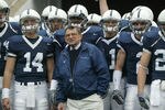 STATE COLLEGE, PA - OCTOBER 23:  Head coach Joe Paterno and the Penn State Nittany Lions look on before facing the Iowa Hawkeyes at Beaver Stadium on October 23, 2004 in State College, Pennsylvania.  The Hawkeyes defeated the Nittany Lions 6-4.  (Photo by Doug Pensinger/Getty Images)