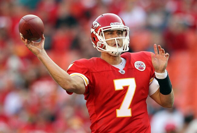 KANSAS CITY, MO - NOVEMBER 06:  Quarterback Matt Cassel #7 of the Kansas City Chiefs passes during the game against the Miami Dolphins on November 6, 2011 at Arrowhead Stadium in Kansas City, Missouri.  (Photo by Jamie Squire/Getty Images)