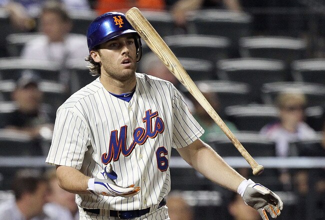 NEW YORK, NY - SEPTEMBER 13:  Nick Evans #6 of the New York Mets strikes out in the sixth inning against the Washington Nationals at Citi Field on September 13, 2011 in the Flushing neighborhood of the Queens borough of New York City.  (Photo by Jim McIsaac/Getty Images)