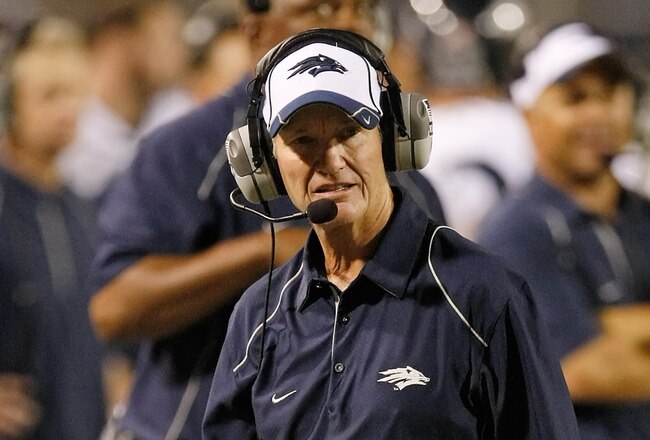 LAS VEGAS - OCTOBER 02:  Nevada Reno Wolf Pack head coach Chris Ault watches his players take on the UNLV Rebels at Sam Boyd Stadium October 2, 2010 in Las Vegas, Nevada. Nevada Reno won 44-26.  (Photo by Ethan Miller/Getty Images)