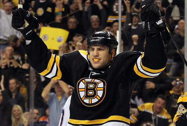 10: Milan Lucic #17 of the