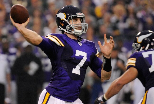 MINNEAPOLIS, MN - OCTOBER 23: Christian Ponder #7 of the Minnesota Vikings passes the ball against the Green Bay Packers in the fourth quarter on October 23, 2011 at Hubert H. Humphrey Metrodome in Minneapolis, Minnesota. The Packers defeated the Vikings 33-27. (Photo by Hannah Foslien/Getty Images)