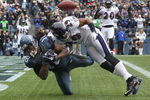 SEATTLE - NOVEMBER 13:  Wide receiver Sidney Rice #18 of the Seattle Seahawks has this pass broken up in the endzone by Cary Williams #29 of the Baltimore Ravens at CenturyLink Field on November 13, 2011 in Seattle, Washington. The Seahawks defeated the Ravens 22-17. (Photo by Otto Greule Jr/Getty Images)
