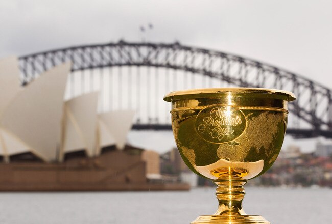 SYDNEY, AUSTRALIA - OCTOBER 26:  The Presidents Cup is on display in front of the Sydney Opera House and the Sydney Harbour Bridge on October 26, 2011 in Sydney, Australia. The 2011 Presidents Cup tournament will be played at Royal Melbourne Golf Course from November 17 to 20. (Photo by Matt King/Getty Images for The Presidents Cup)