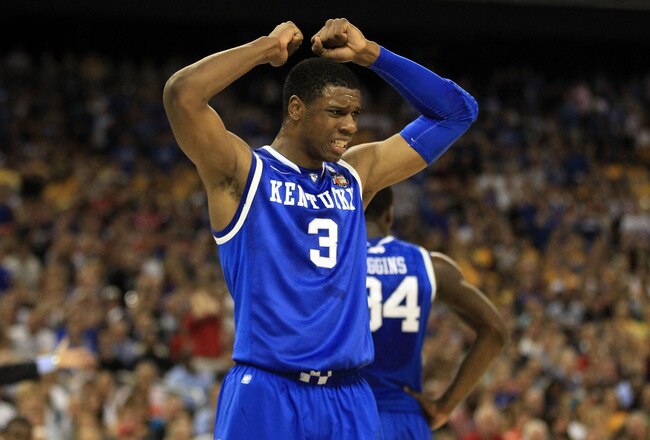 HOUSTON, TX - APRIL 02:  Terrence Jones #3 of the Kentucky Wildcats reacts after a play against the Connecticut Huskies during the National Semifinal game of the 2011 NCAA Division I Men's Basketball Championship at Reliant Stadium on April 2, 2011 in Houston, Texas.  (Photo by Streeter Lecka/Getty Images)