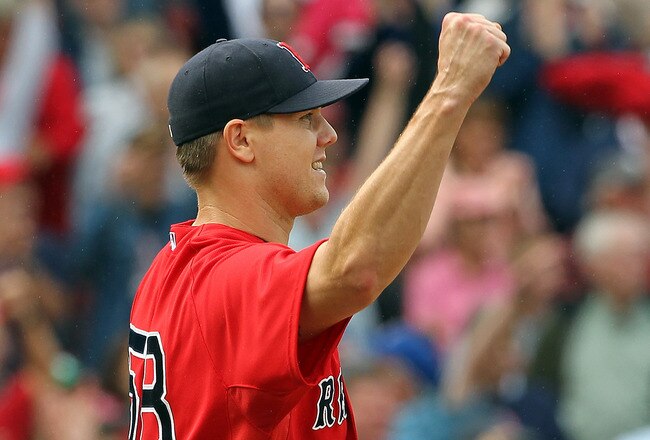 BOSTON - AUGUST 16:  Jonathan Papelbon #58 of the Boston Red Sox reacts after earning a save after defeating the Tampa Bay Rays, 3-1, at Fenway Park on August 16, 2011 in Boston, Massachusetts.  (Photo by Jim Rogash/Getty Images)