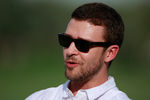 LAS VEGAS, NV - OCTOBER 02:  Tournament host Justin Timberlake speaks to the gallery after the final round of the Justin Timberlake Shriners Hospitals for Children Open at the TPC Summerlin on October 2, 2011 in Las Vegas, Nevada.  (Photo by Scott Halleran/Getty Images)