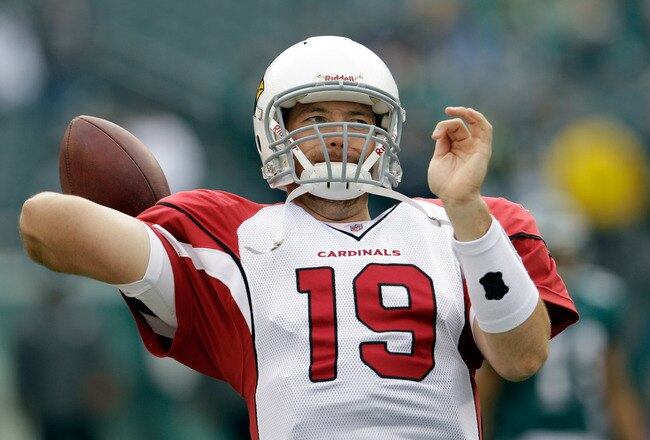 PHILADELPHIA, PA - NOVEMBER 13:  John Skelton #19 of the Arizona Cardinals throws a pass during warm ups before the start of their game against the Philadelphia Eagles at Lincoln Financial Field on November 13, 2011 in Philadelphia, Pennsylvania.  The Cardinals won 21-17. (Photo by Rob Carr/Getty Images)