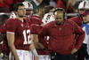 STANFORD, CA - NOVEMBER 12:  Andrew Luck #12 of the Stanford Cardinal and head coach David Shaw stand on the sideline during the closing minute of their loss to the Oregon Ducks at Stanford Stadium on November 12, 2011 in Stanford, California.  (Photo by Ezra Shaw/Getty Images)