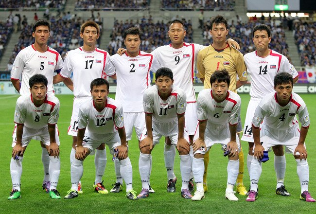 SAITAMA, JAPAN - SEPTEMBER 02:  North Korea team line up prior to the 2014 FIFA World Cup Brazil Asian 3rd Qualifier match between Japan and North Korea at Saitama Stadium on September 2, 2011 in Saitama, Japan.  (Photo by Kiyoshi Ota/Getty Images)
