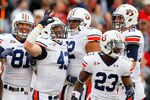 ATHENS, GA - NOVEMBER 12:  Philip Lutzenkirchen #43 of the Auburn Tigers celebrates his touchdown against the Georgia Bulldogs at Sanford Stadium on November 12, 2011 in Athens, Georgia.  (Photo by Kevin C. Cox/Getty Images)