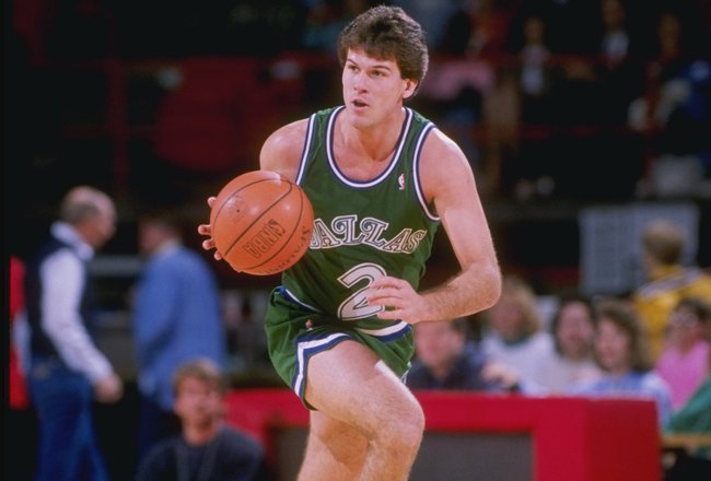 1989:  Steve Alford of the Dallas Mavericks drives the ball down the court during a game against the Denver Nuggets at McNichols Arena in Denver, Colorado. Mandatory Credit: Tim de Frisco  /Allsport