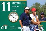 MELBOURNE, AUSTRALIA - NOVEMBER 17: Phil Mickelson of the U.S. Team and caddie Jim 'Bones' Mackay stand on the 11th tee during the Day One Foursome Matches of the 2011 Presidents Cup at Royal Melbourne Golf Course on November 17, 2011 in Melbourne, Australia.  (Photo by Scott Halleran/Getty Images)