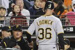 SAN FRANCISCO, CA - AUGUST 8: Ryan Ludwic #36 of the Pittsburgh Pirates celebrates with manager Clint Hurdle #13 after scoring on an RBI single by Brandon Wood against the San Francisco Giants in the fifth inning during an MLB baseball game at AT&T Park August 8, 2011 in San Francisco, California. (Photo by Thearon W. Henderson/Getty Images)