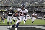 OAKLAND, CA - NOVEMBER 06:  Willis McGahee #23 of the Denver Broncos runs the ball in for a touchdown against the Oakland Raiders at O.co Coliseum on November 6, 2011 in Oakland, California.  (Photo by Ezra Shaw/Getty Images)