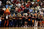 DAYTON, OH - MARCH 22: The mascot, dancers and cheerleaders of the Oklahoma State Cowboys stand on the sidelines during a game against the Pittsburgh Panthers during the second round of the NCAA Division I Men's Basketball Tournament at the University of Dayton Arena on March 22, 2009 in Dayton, Ohio.  (Photo by Andy Lyons/Getty Images)