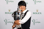 ORLANDO, FL - NOVEMBER 17:  Yani Tseng of Taiwan poses with the Player of the Year trophy at the LPGA Rolex Awards Reception at the Hyatt Regency Grand Cypress on November 17, 2011 in Orlando, Florida.  (Photo by Sam Greenwood/Getty Images)