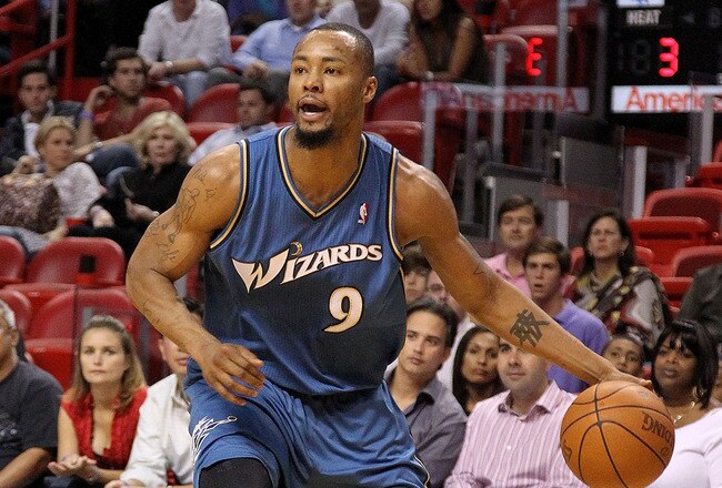 MIAMI, FL - FEBRUARY 25:  Rashard Lewis #9 of the  Washington Wizards handles the ball against the Miami Heat  at American Airlines Arena on February 25, 2011 in Miami, Florida. NOTE TO USER: User expressly acknowledges and agrees that, by downloading and/or using this Photograph, User is consenting to the terms and conditions of the Getty Images License Agreement.  (Photo by Mike Ehrmann/Getty Images)