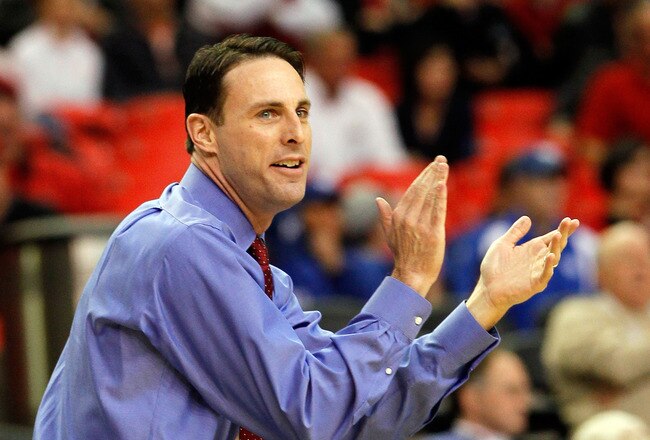 ATLANTA, GA - MARCH 10:  Head coach Darrin Horn of the South Carolina Gamecocks reacts against the Ole Miss Rebels during the first round of the SEC Men's Basketball Tournament at the Georgia Dome on March 10, 2011 in Atlanta, Georgia.  (Photo by Kevin C. Cox/Getty Images)