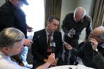 SAN FRANCISCO, CA - AUGUST 01:  Stanford quarterback Andrew Luck (C) talks with reporters during the Bay Area college football media day at the Hotel Nikko on August 1, 2011 in San Francisco, California.  Players and coaches from Stanford, Cal and San Jose State football programs met with reporters ahead of the new season during Bay Area college football media day.  (Photo by Justin Sullivan/Getty Images)