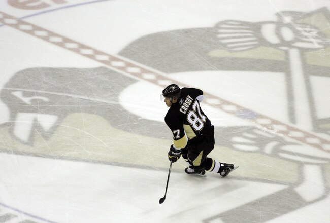 PITTSBURGH, PA - JANUARY 05:  Sidney Crosby #87 of the Pittsburgh Penguins skates during warmups prior to taking on the Tampa Bay Lightning on January 5, 2011 at Consol Energy Center in Pittsburgh, Pennsylvania.  (Photo by Justin K. Aller/Getty Images)