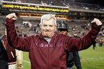 ATLANTA, GA - NOVEMBER 10:  Head coach Frank Beamer of the Virginia Tech Hokies celebrates their 37-26 win over the Georgia Tech Yellow Jackets at Bobby Dodd Stadium on November 10, 2011 in Atlanta, Georgia.  (Photo by Kevin C. Cox/Getty Images)