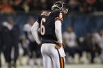 CHICAGO, IL - NOVEMBER 20:  Jay Cutler #6 of the Chicago Bears moves his head after being hit against the San Diego Chargers at Soldier Field on November 20, 2011 in Chicago, Illinois. The Bears defeated the Chargers 31-20.  (Photo by Jonathan Daniel/Getty Images)