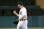 DETROIT, MI - OCTOBER 03: Justin Verlander #35 of the Detroit Tigers pumps his fist after the final out in the eighth inning against the New York Yankees in game three of the American League Division Series at Comerica Park on October 3,  2011 in Detroit, Michigan. Detroit won the game 5-4 to take a 2-1 series lead. (Photo by Gregory Shamus/Getty Images)