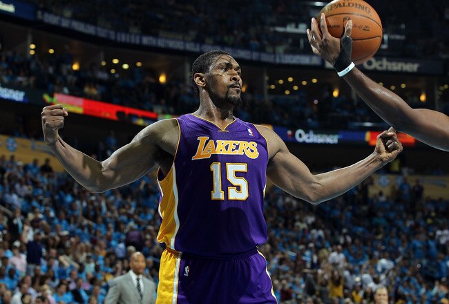 NEW ORLEANS, LA - APRIL 28:  Ron Artest #15 of the Los Angeles Lakers reacts during play against the New Orleans Hornets in Game Six of the Western Conference Quarterfinals in the 2011 NBA Playoffs on April 28, 2011 at New Orleans Arena in New Orleans, Louisiana.  NOTE TO USER: User expressly acknowledges and agrees that, by downloading and or using this photograph, User is consenting to the terms and conditions of the Getty Images License Agreement.  (Photo by Ronald Martinez/Getty Images)