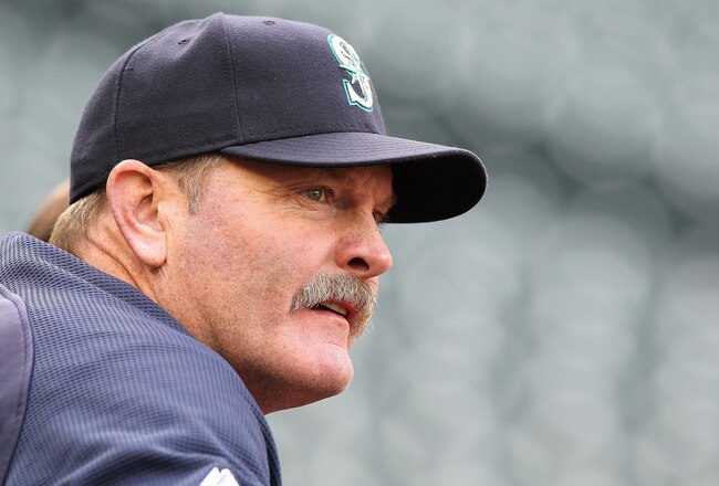 SEATTLE - APRIL 12:  Manager Eric Wedge #22 of the Seattle Mariners looks on during batting practice prior to the game against the Toronto Blue Jays at Safeco Field on April 12, 2011 in Seattle, Washington. (Photo by Otto Greule Jr/Getty Images)