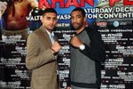 WASHINGTON, DC - OCTOBER 6: Super Lightweight World Champion Amir Khan (L) and Lamont Peterson pose for a picture during a press conference for their upcoming fight at the W Hotel on October 6, 2011 in Washington, DC. (Photo by Ned Dishman/Getty Images)