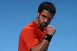 LONDON, ENGLAND - NOVEMBER 23:  Janko Tipsarevic of Serbia celebrate a point during the men's singles match against Tomas Berdych of Czech Republic during the Barclays ATP World Tour Finals at the O2 Arena on November 23, 2011 in London, England.  (Photo by Clive Brunskill/Getty Images)