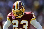 LANDOVER, MD - OCTOBER 16:   DeAngelo Hall #23 of the Washington Redskins reacts after a play during game against the Philadelphia Eagles at FedExField on October 16, 2011 in Landover, Maryland.  (Photo by Patrick McDermott/Getty Images)