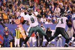 EAST RUTHERFORD, NJ - NOVEMBER 20:  Vince Young #9 of the Philadelphia Eagles looks to throw a pass against the New York Giants at MetLife Stadium on November 20, 2011 in East Rutherford, New Jersey.  (Photo by Al Bello/Getty Images)