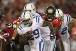 TAMPA, FL - OCTOBER 03: Running back Joseph Addai #29 of the Indianapolis Colts runs the ball against the Tampa Bay Buccaneers at Raymond James Stadium on October 3, 2011 in Tampa, Florida. (Photo by Marc Serota/Getty Images)