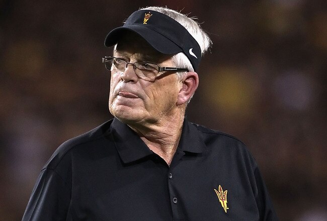 TEMPE, AZ - SEPTEMBER 09:  Head coach Dennis Erickson of the Arizona State Sun Devils reacts during the college football game against the Missouri Tigers at Sun Devil Stadium on September 9, 2011 in Tempe, Arizona.  (Photo by Christian Petersen/Getty Images)