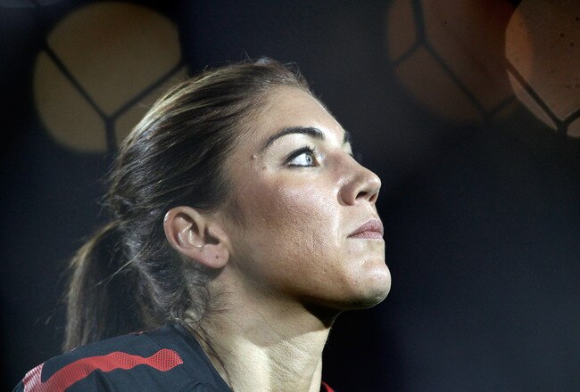 PORTLAND, OR - SEPTEMBER 22:  Goal Keeper Hope Solo #1 of the United States warms up against Canada during the final match of the Celebration Series on September 22, 2011 at Jeld-Wen Field in Portland, Oregon.  (Photo by Jonathan Ferrey/Getty Images)