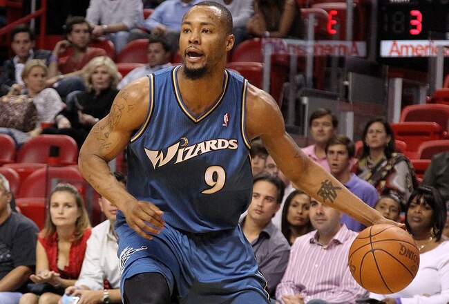 MIAMI, FL - FEBRUARY 25:  Rashard Lewis #9 of the  Washington Wizards handles the ball against the Miami Heat  at American Airlines Arena on February 25, 2011 in Miami, Florida. NOTE TO USER: User expressly acknowledges and agrees that, by downloading and/or using this Photograph, User is consenting to the terms and conditions of the Getty Images License Agreement.  (Photo by Mike Ehrmann/Getty Images)